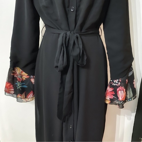 NWT ANNAH HARIRI BLACK GYPSY MODEST FLORAL BELTED BUTTON FRONT MAXI DRESS - 8 - Picture 6 of 12